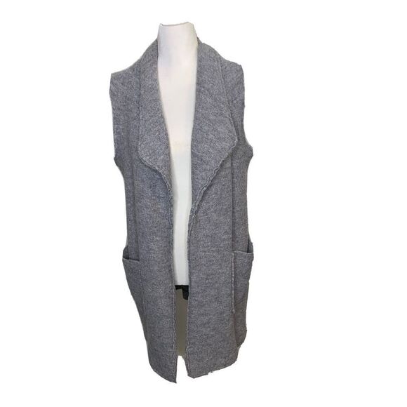 Tahari Felted Wool Vest Sz L Duster Cardigan Long Viscose Shawl Open Front Gray - Picture 1 of 7